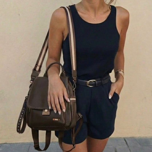 Mochila Cartera Venecia Marrón texturizada