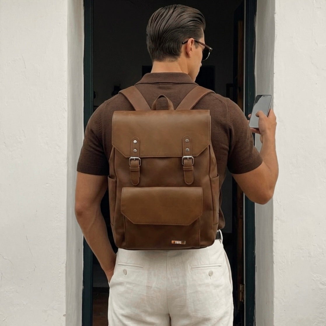 VIENA CAMEL – Mochila Urbana Vintage con espacio para notebook - FAHU